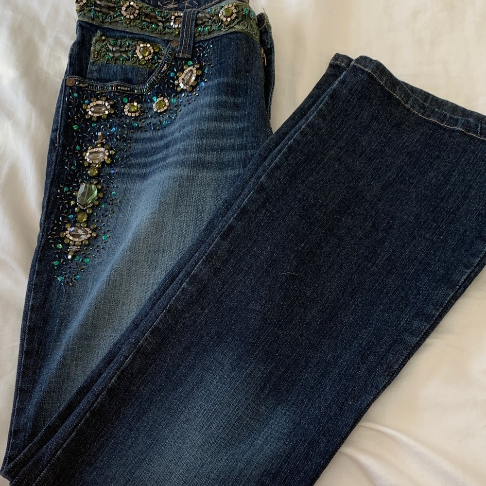 RARE FIND! Rosa & Rose Embellished Blue Jeans size Large - Picture 7 of 7